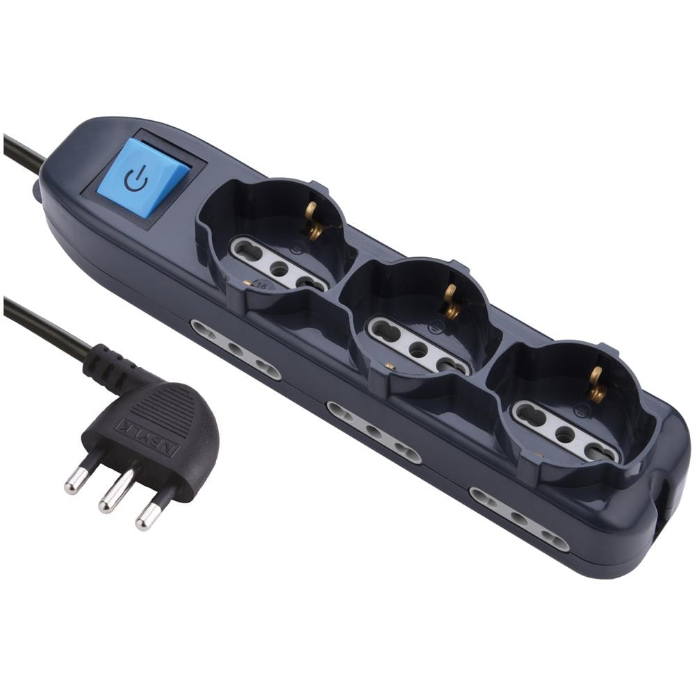 62019 Multipresa 9 posti 3 schuko + 6 bivalenti 10/16A - cavo 1,5 m nero - Foto 1