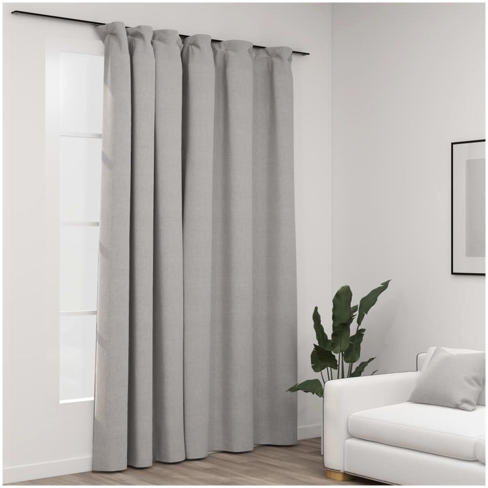 Tenda Oscurante Effetto Lino Con Ganci Grigie 290x245 Cm - Foto 1