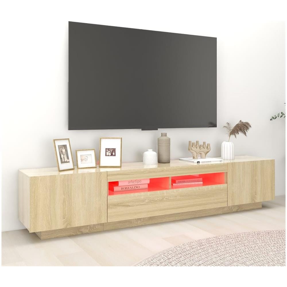 Mobile Porta TV con Luci LED Rovere Sonoma 200x35x40 cm - Foto 2