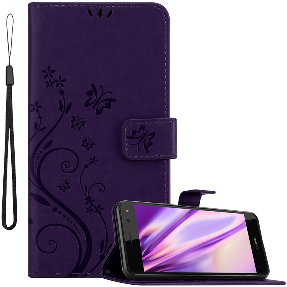 Custodia Compatibile Con Huawei Y5/y6 2017 In Lilla Scuro Fiore - Coperchio Protettivo In Design Floreale Con Chiusura Magnetica, Funzione Stand E Slot Per Carte - Foto 1