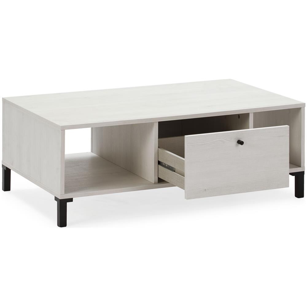 Tavolino Da Caffè Javea 1 Cassetto E 2 Ripiani, Color Bianco E Legno, 100 Cm (larghezza) 60 Cm (profonditá) 37,5 Cm (altezza) - Foto 2