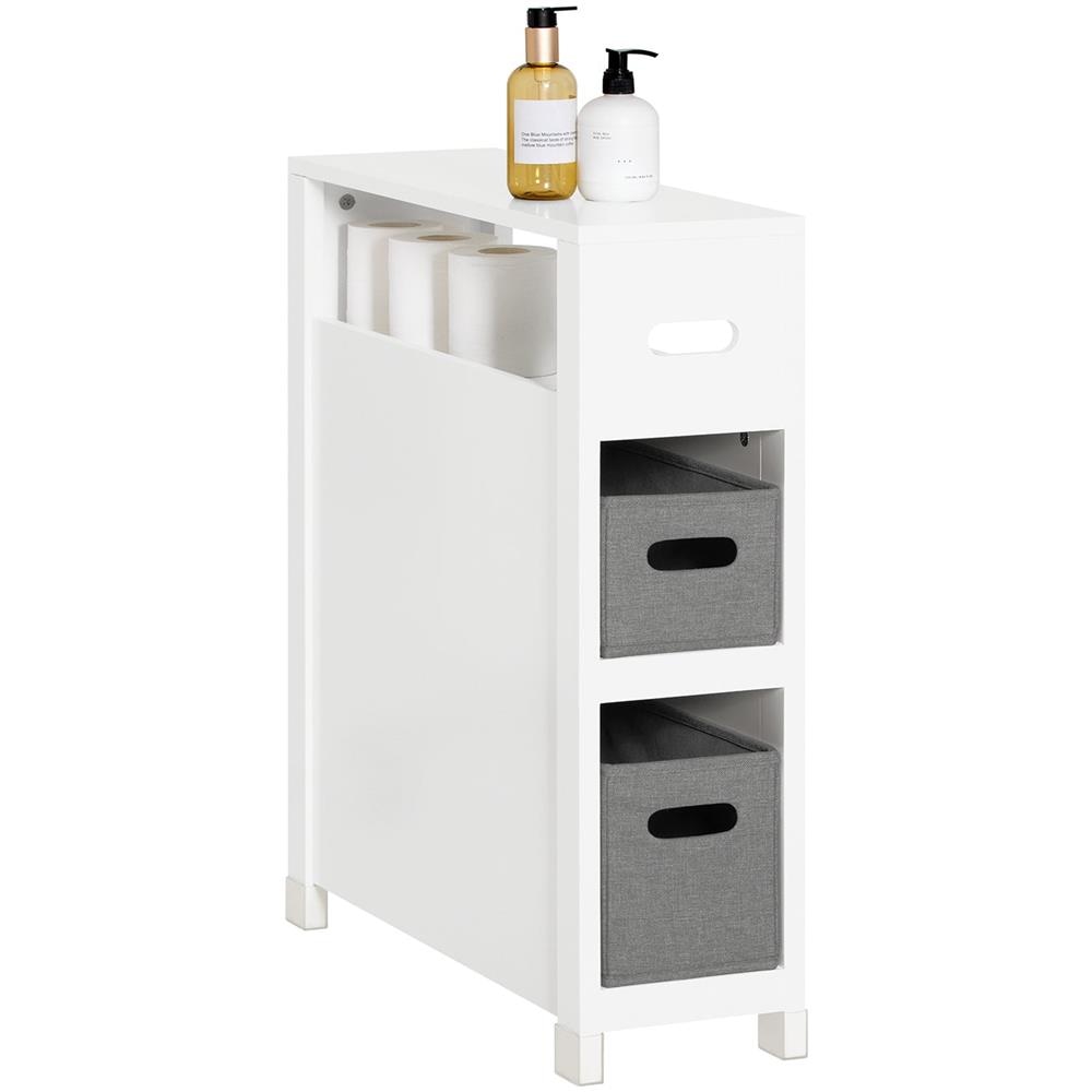 Mensola Salvaspazio Con 2 Cestelli Grigi Estraibili Mobiletto Da Bagno Bianco 20x60x70cm Bzr83-w - Foto 1
