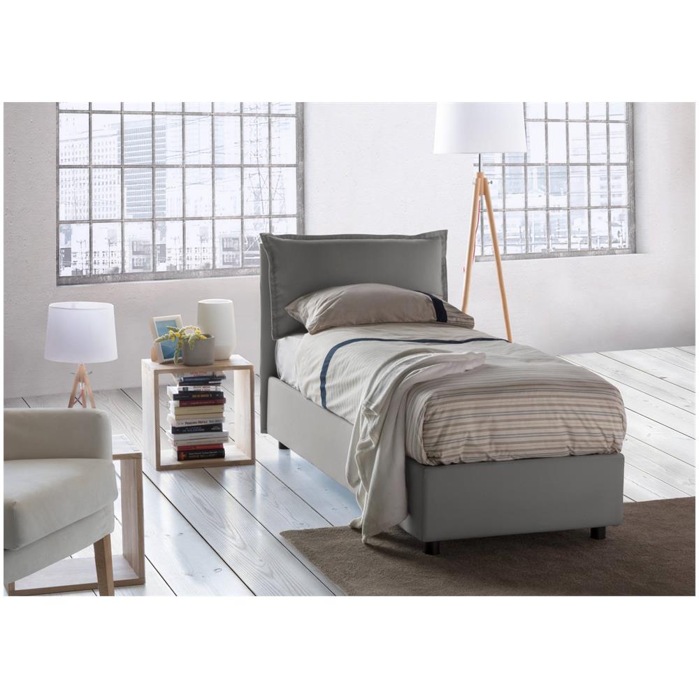Letto Singolo Penelope, Letto Contenitore Con Rivestimento In Tessuto, 100% Made In Italy, Apertura Frontale, Con Materasso Cm 90x190 Incluso, Grigio - Foto 1