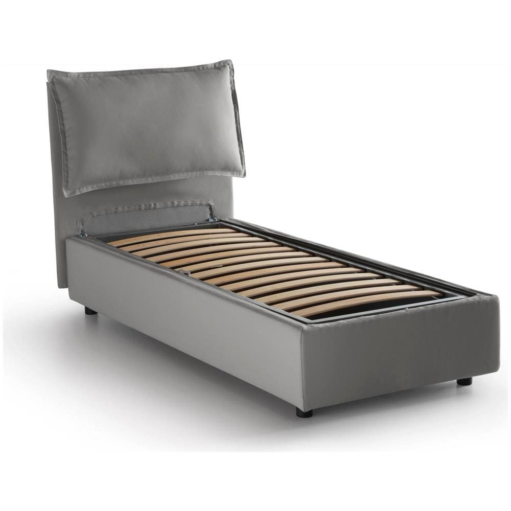 Letto Singolo Penelope, Letto Contenitore Con Rivestimento In Tessuto, 100% Made In Italy, Apertura Frontale, Con Materasso Cm 90x190 Incluso, Grigio - Foto 4