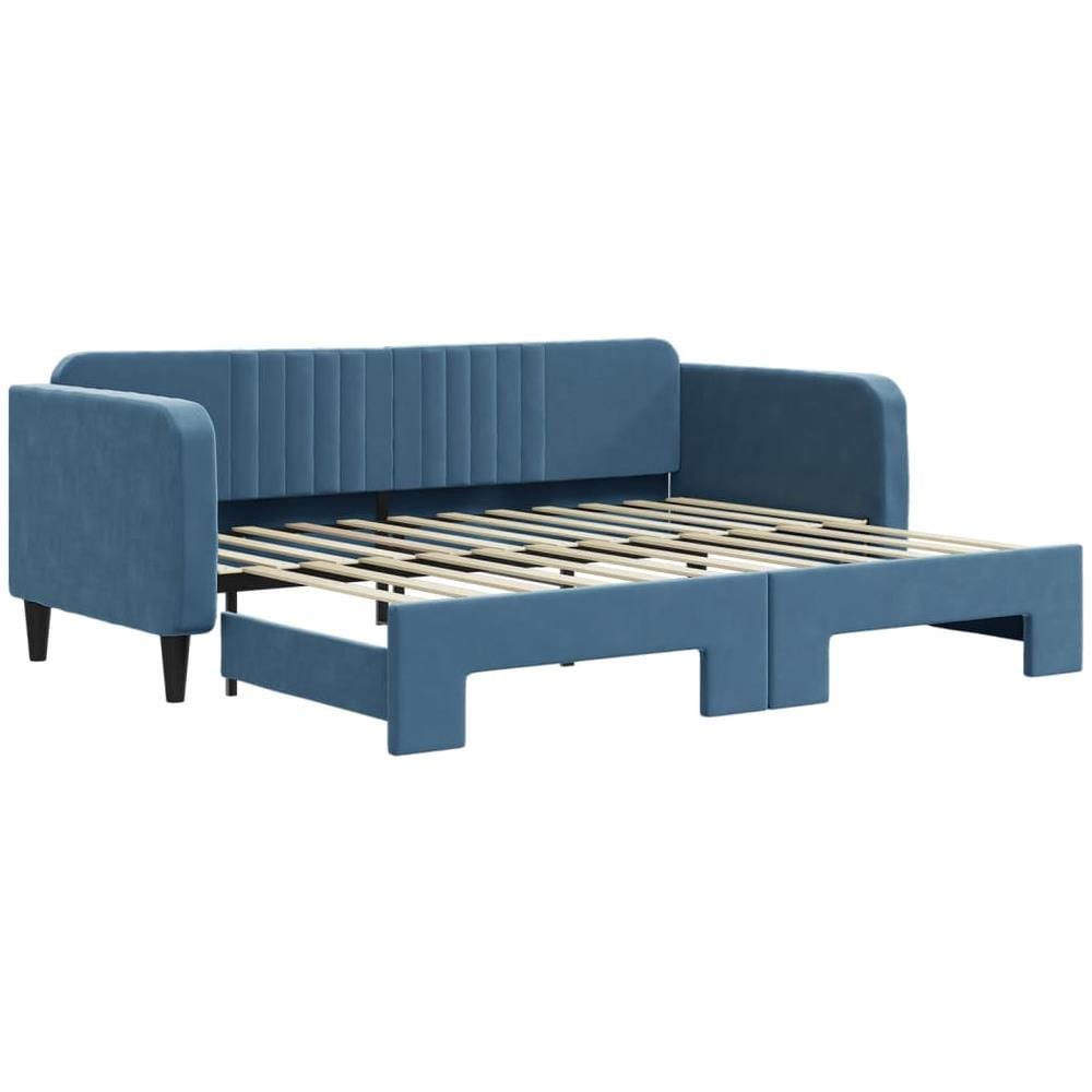 Divano Letto Con Letto Estraibile Blu 90x200 Cm In Velluto - Foto 2