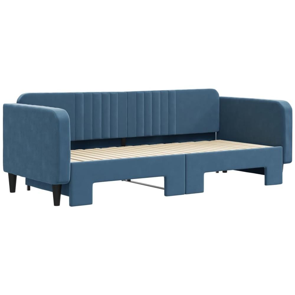 Divano Letto Con Letto Estraibile Blu 90x200 Cm In Velluto - Foto 3