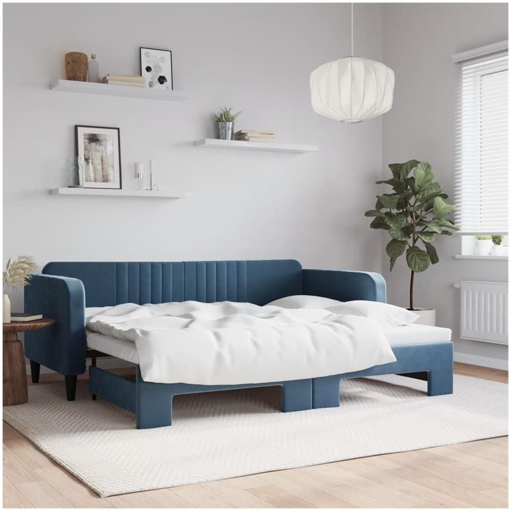 Divano Letto Con Letto Estraibile Blu 90x200 Cm In Velluto - Foto 1