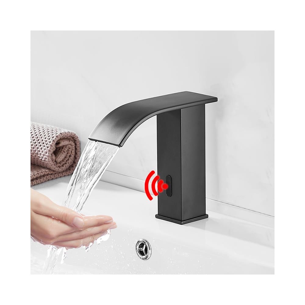 Rubinetto per lavabo da bagno, Blackswan, tipo M183, modello corto nero con bocca a cascata e sensore, misura 15 cm - Foto 4