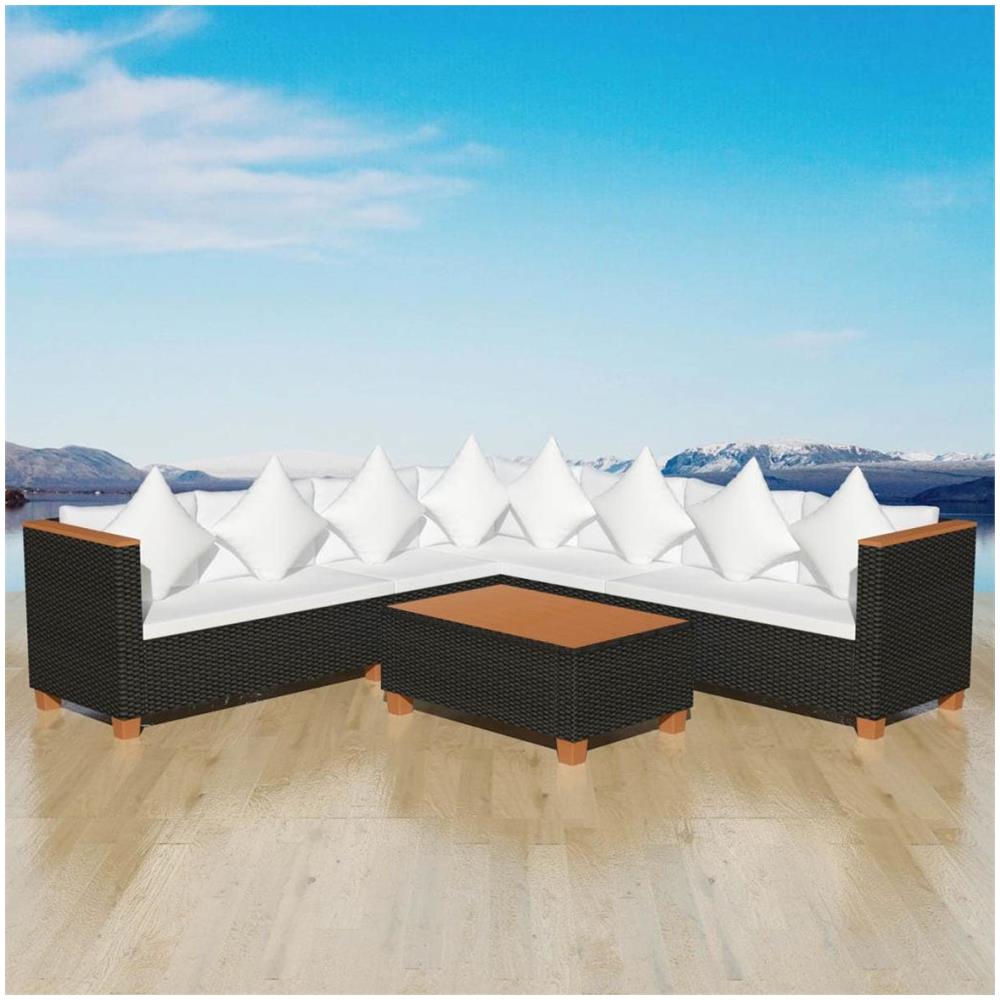 Set Divani da Giardino 5 pz con Cuscini in Polyrattan Nero - Foto 1