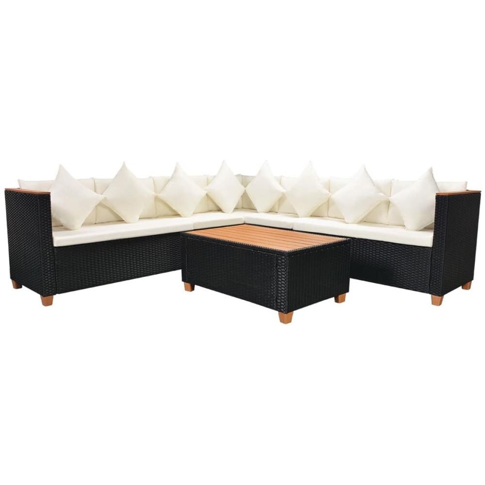 Set Divani da Giardino 5 pz con Cuscini in Polyrattan Nero - Foto 2