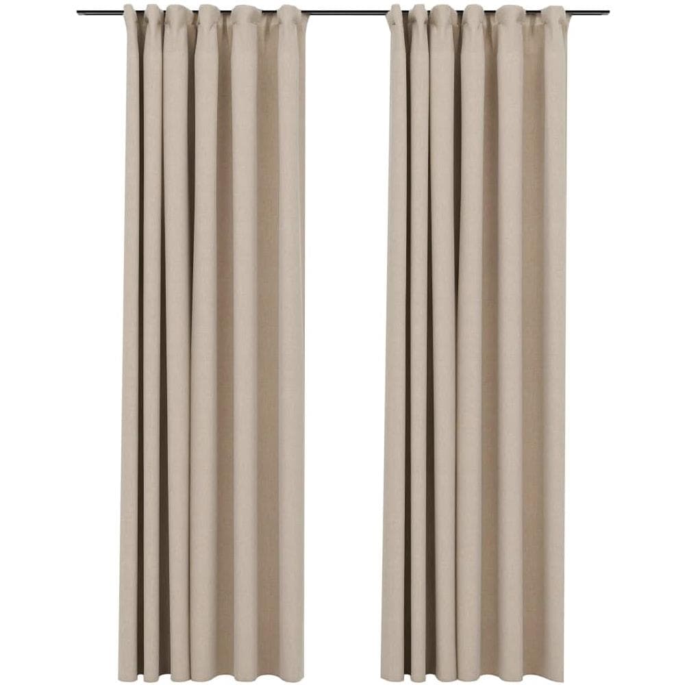 Tende Oscuranti con Ganci Effetto Lino 2 pz Beige 140x245 cm - Foto 2