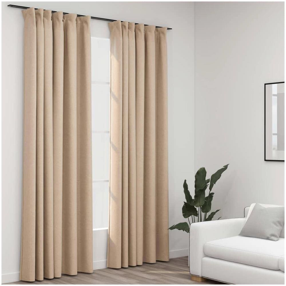 Tende Oscuranti con Ganci Effetto Lino 2 pz Beige 140x245 cm - Foto 1