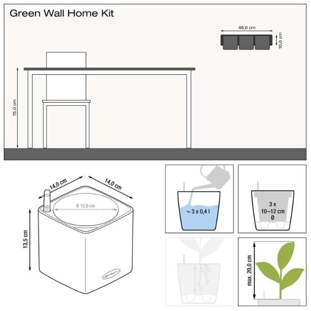 Green Wall Home Kit Vaso a cubo Montabile a parete Polipropilene (PP), Ardesia Nero Interno - Foto 4