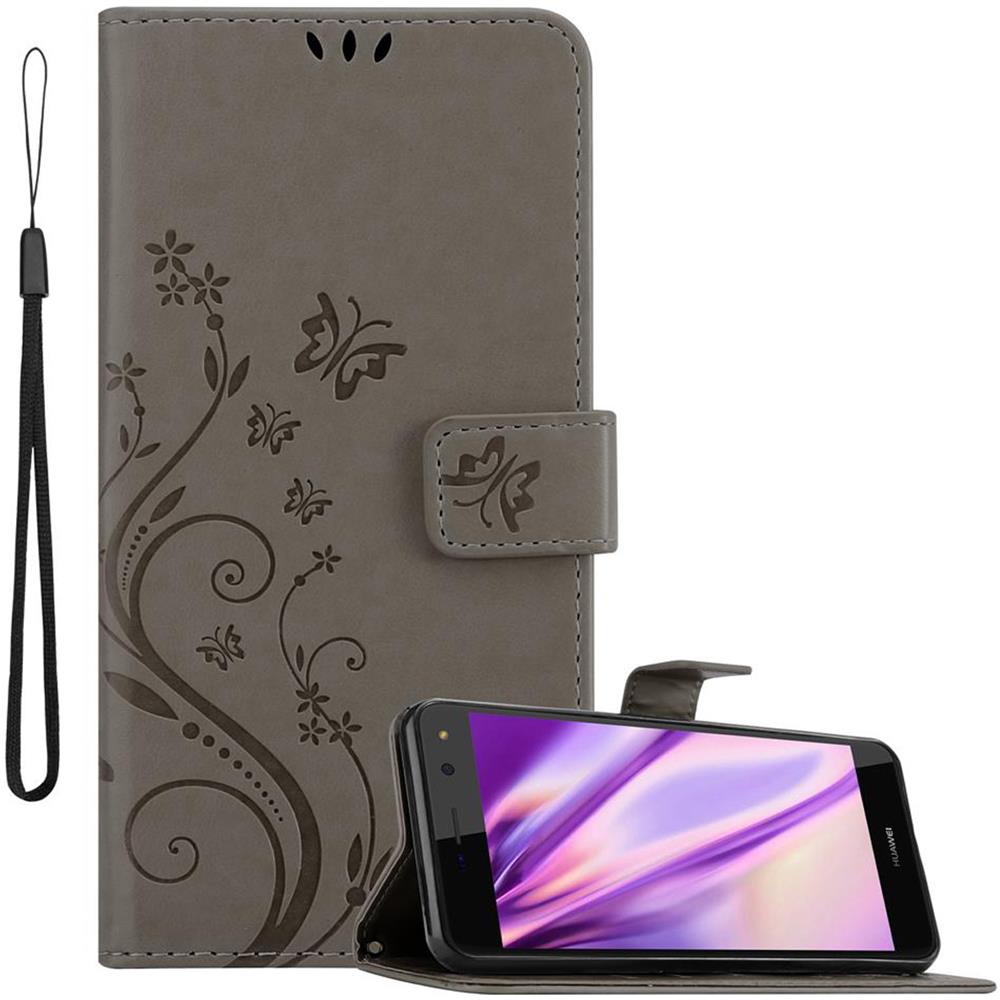 Custodia Compatibile Con Huawei Y5/y6 2017 In Grigio Fiore - Coperchio Protettivo In Design Floreale Con Chiusura Magnetica, Funzione Stand E Slot Per Carte - Foto 1