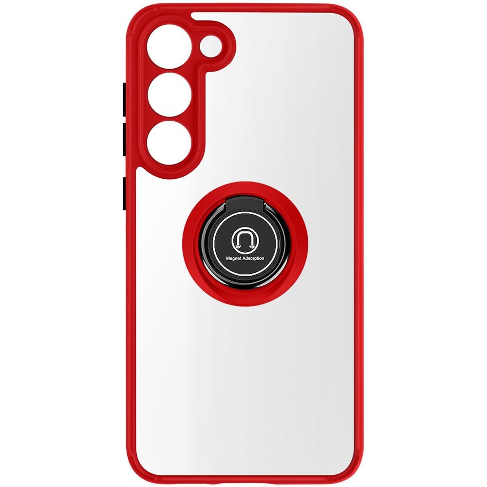 Cover Per Samsung S23 Bimateria Anello Metallico Supporto Bordo Rosso - Foto 1