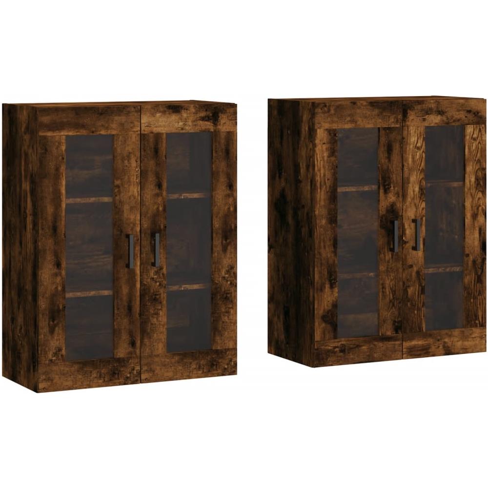Armadietti A Parete 2 Pz Rovere Fumo In Legno Multistrato - Foto 1