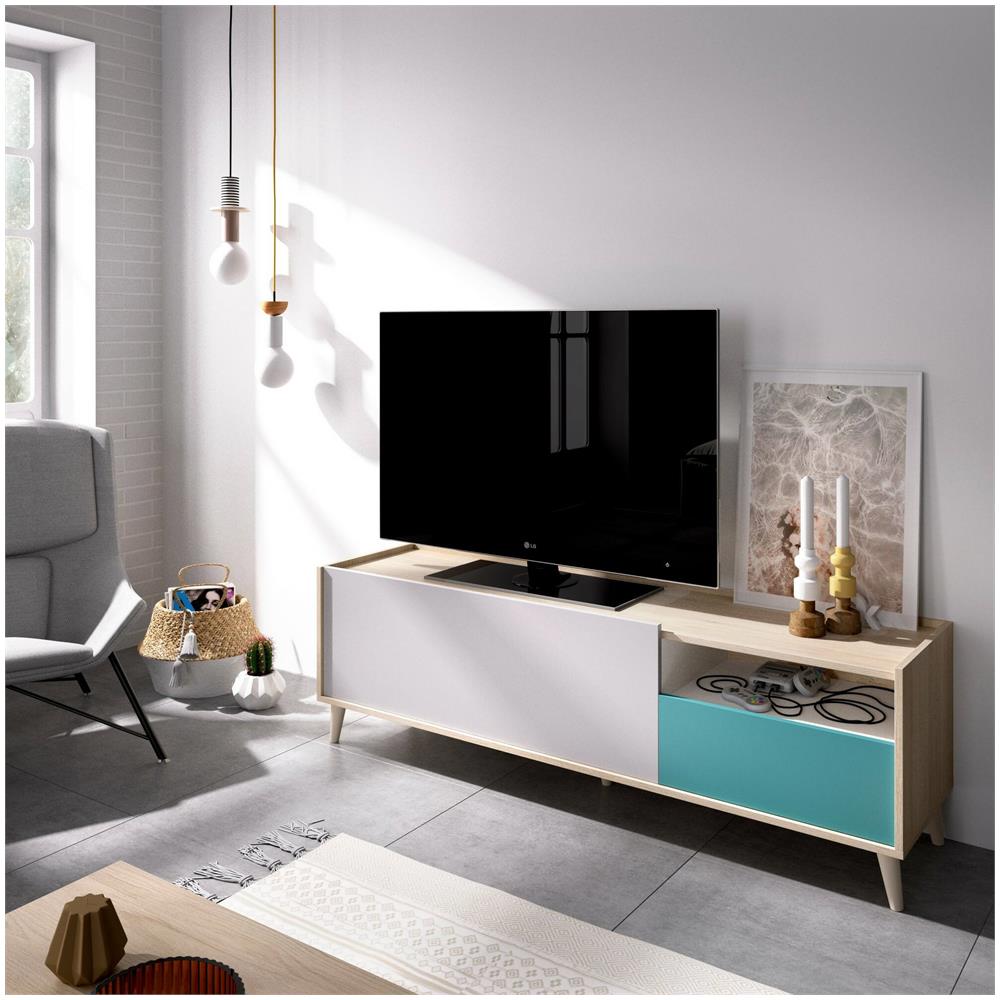 Mobile Porta Tv Tamaro, Credenza Bassa Da Soggiorno, Madia Da Salotto Per Televisione, 155x43h47 Cm, Rovere E Bianco - Foto 1