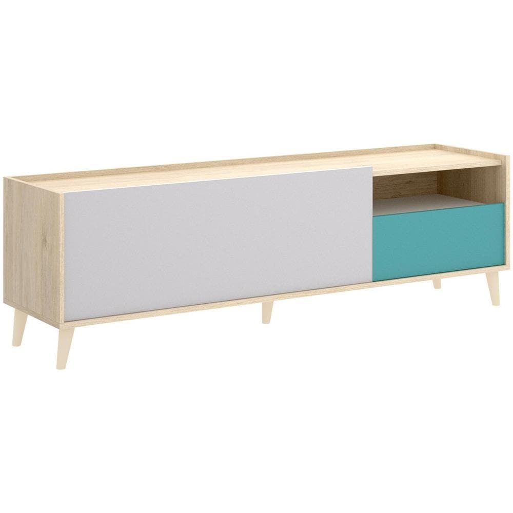 Mobile Porta Tv Tamaro, Credenza Bassa Da Soggiorno, Madia Da Salotto Per Televisione, 155x43h47 Cm, Rovere E Bianco - Foto 2