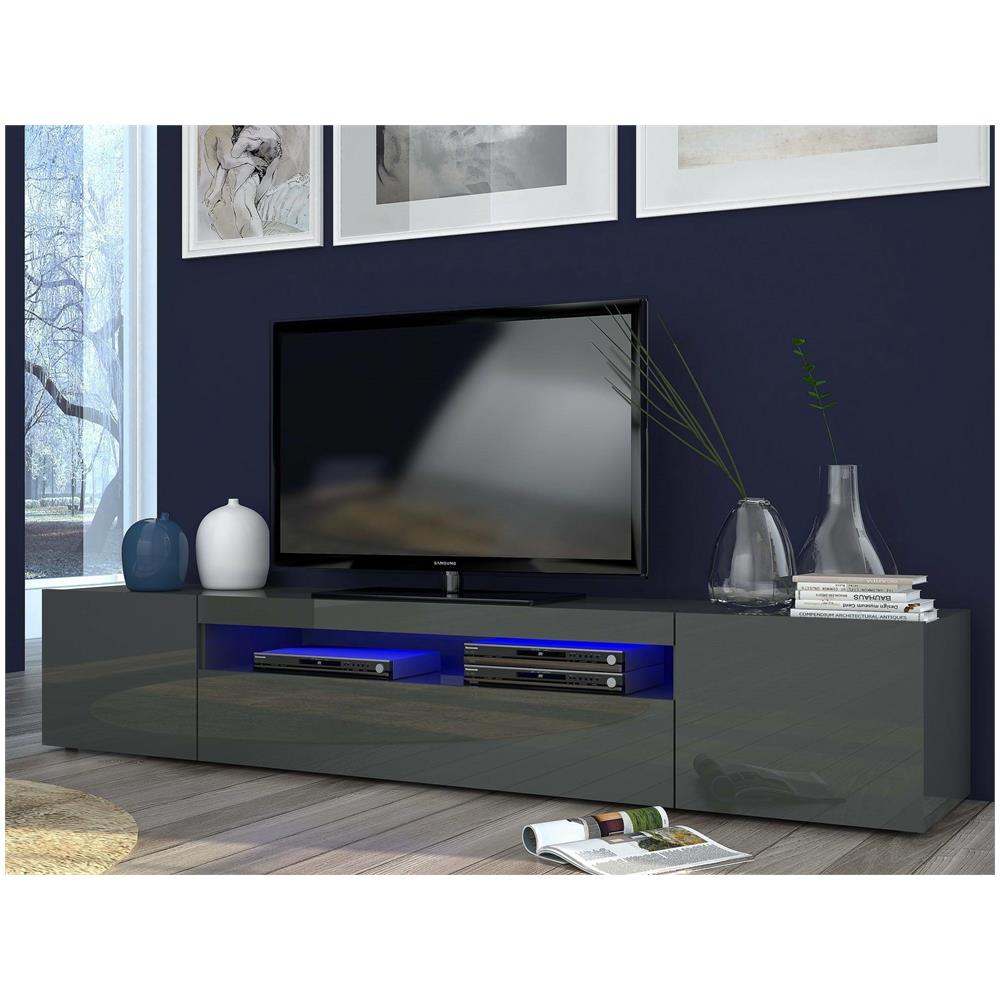 Mobile Porta Tv Jesse, Credenza Bassa Da Soggiorno A 3 Ante, Base Porta Tv, 100% Made In Italy, Cm 200x40h37, Antracite Lucido - Foto 1