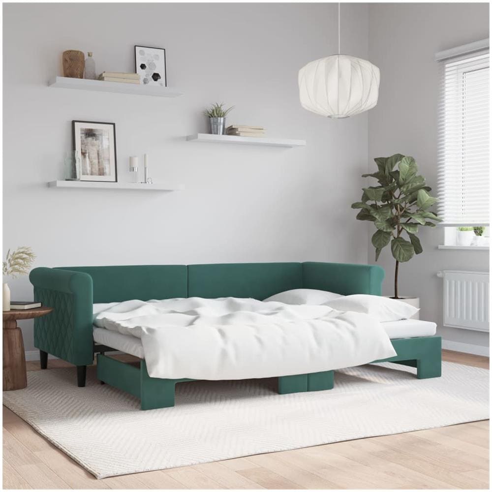 Divano Letto Con Letto Estraibile Verde Scuro 80x200cm Velluto - Foto 1