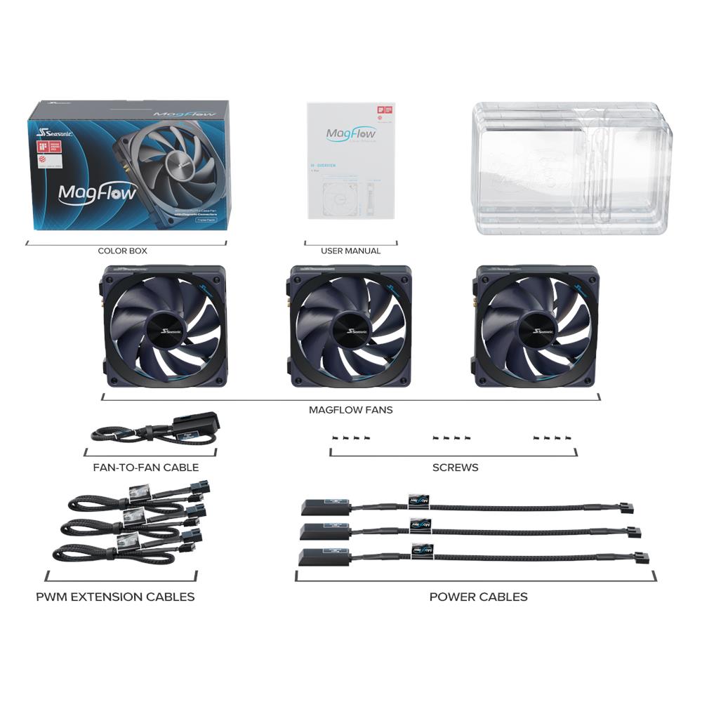 MagFlow 3-Fan Kit Case per computer Ventilatore 12 cm Nero 3 pz - Foto 9