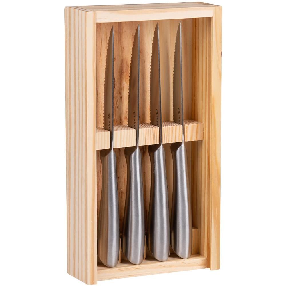 Set 4 Coltelli per Bistecca Carne e Pesce Affilati Organizer Astuccio in Legno - Foto 4