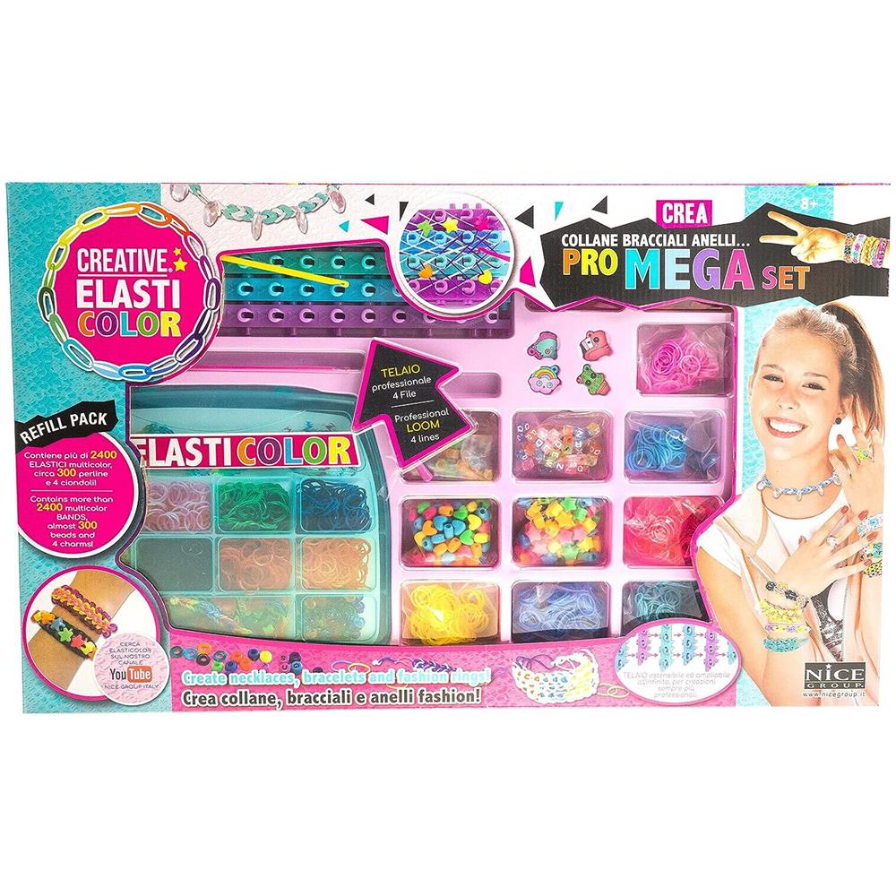 Elasticolor New - Nuovo Pro Mega Set Per Creare Collane, Bracciali, Anelli Con Telaio Professionale Per Elastici, Perline E Ciondoli-nice Group, 03002, Multicolore - Foto 2