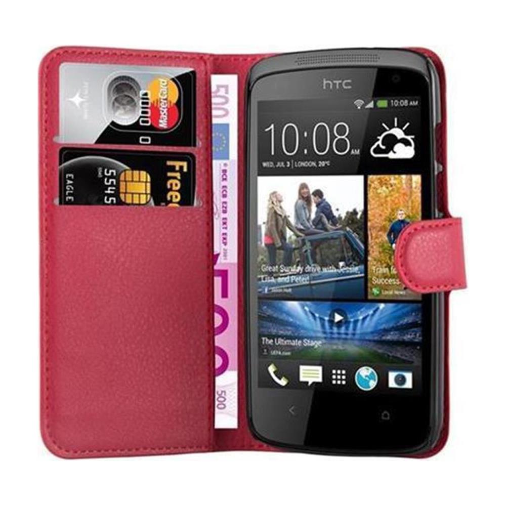Custodia Compatibile Con Htc Desire 500 In Rosso Carminio - Coperchio Protettiva Con Chiusura Magnetica, Funzione Stand E Tasca Per Le Carte - Foto 2