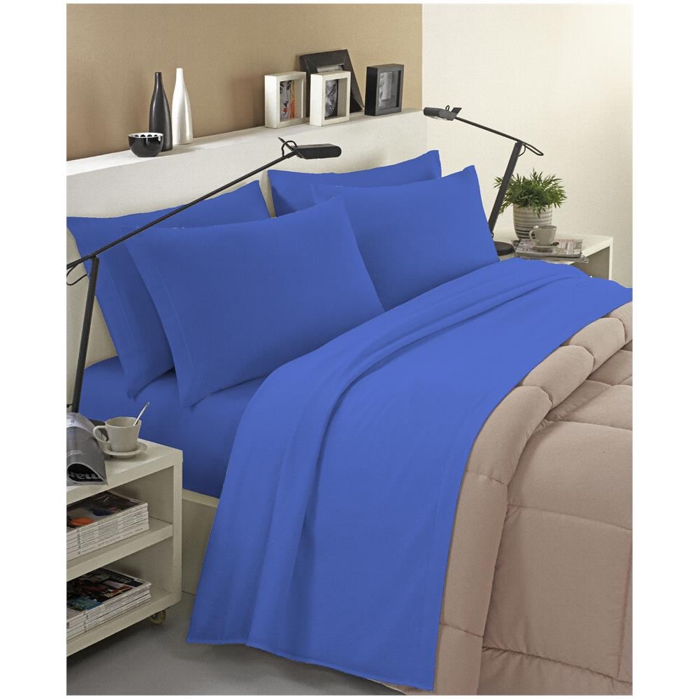 Completo Lenzuola Invernale Felpate In Flanella Anti-pilling 100% Cotone Tinta Unita Singolo Azzurro Scuro - Foto 1