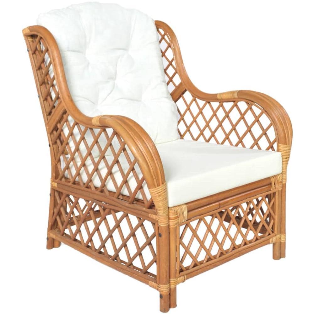 Poltrona con Cuscino Marrone Chiaro in Rattan Naturale e Lino 81 x 70 x 90 cm - Foto 1