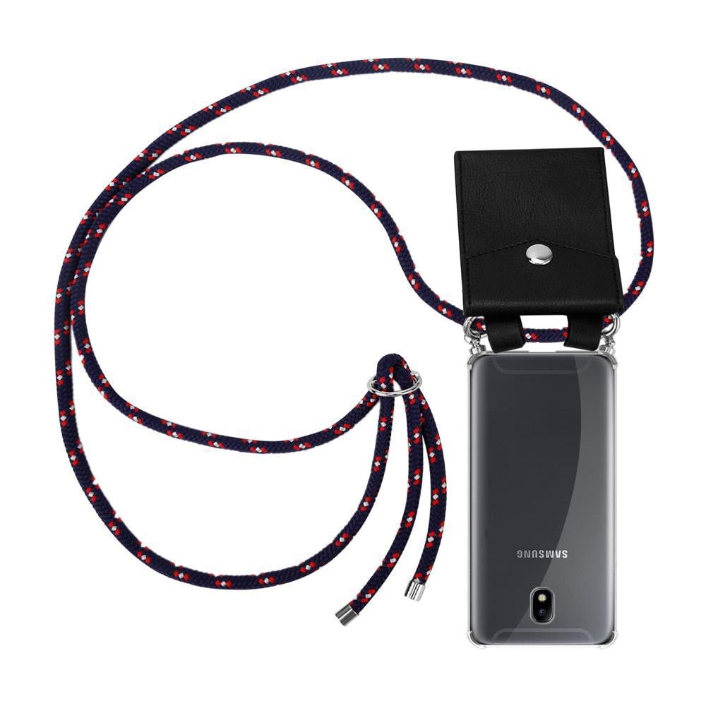 Catena Di Telefoni Cellulari Compatibile Con Samsung Galaxy J7 2018 In Blu Rosso Bianco À Pois - Coperchio Protettivo In Silicone Con Anelli D'argento, Cinturino In Corda E Custodia Staccabile - Foto 1