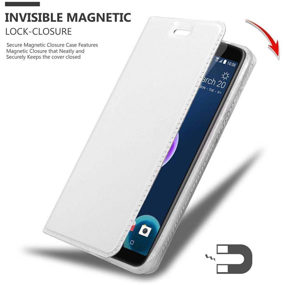 Custodia Compatibile Con Htc Desire 12 In Classy Argento - Coperchio Protettiva Con Chiusura Magnetica, Funzione Stand E Tasca Per Le Carte - Foto 8