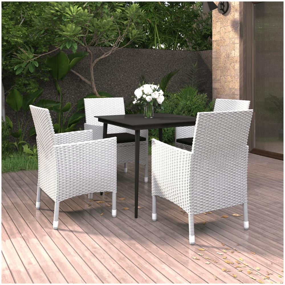 Set Da Pranzo Per Giardino 5 Pz Con Cuscini Polyrattan E Vetro - Foto 1