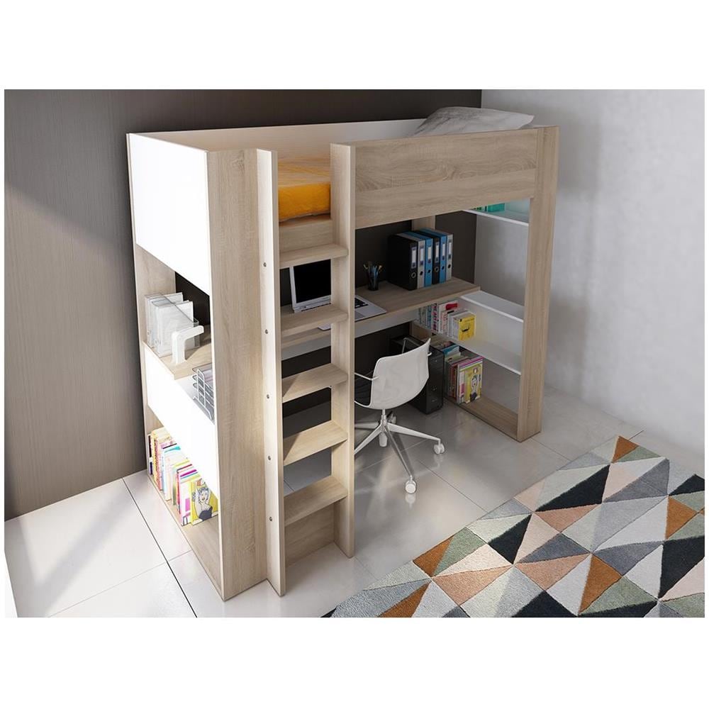 Letto A Soppalco Con Scrivania E Scomparti Integrati 90 X 200 Cm - Noah - Foto 2