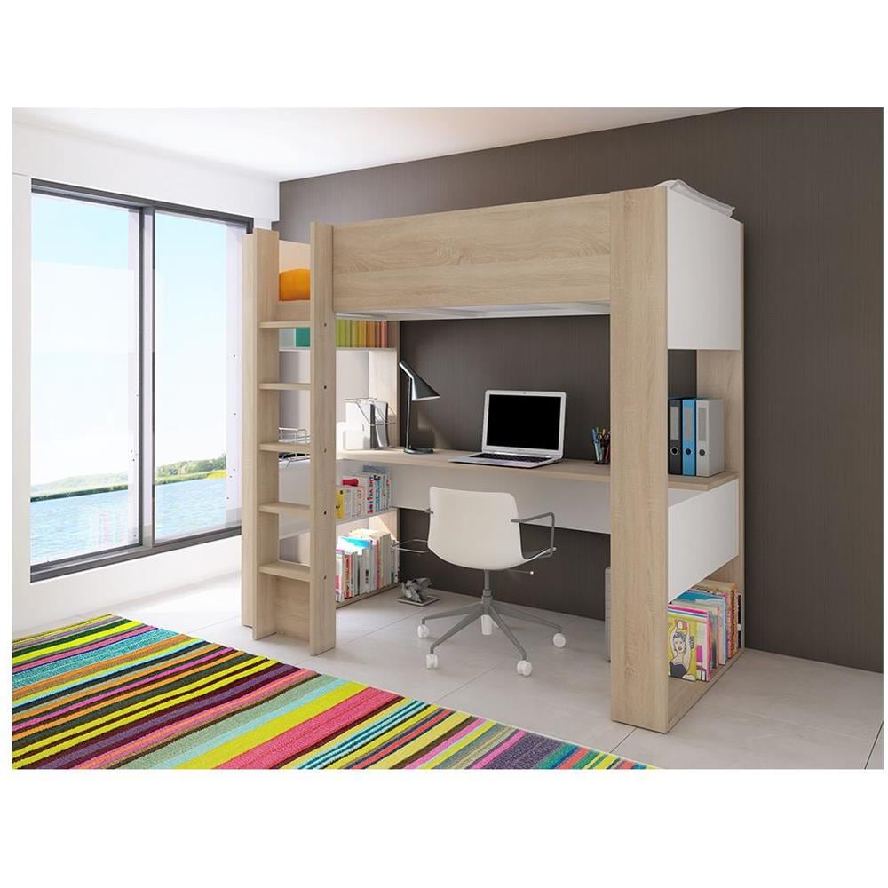 Letto A Soppalco Con Scrivania E Scomparti Integrati 90 X 200 Cm - Noah - Foto 1