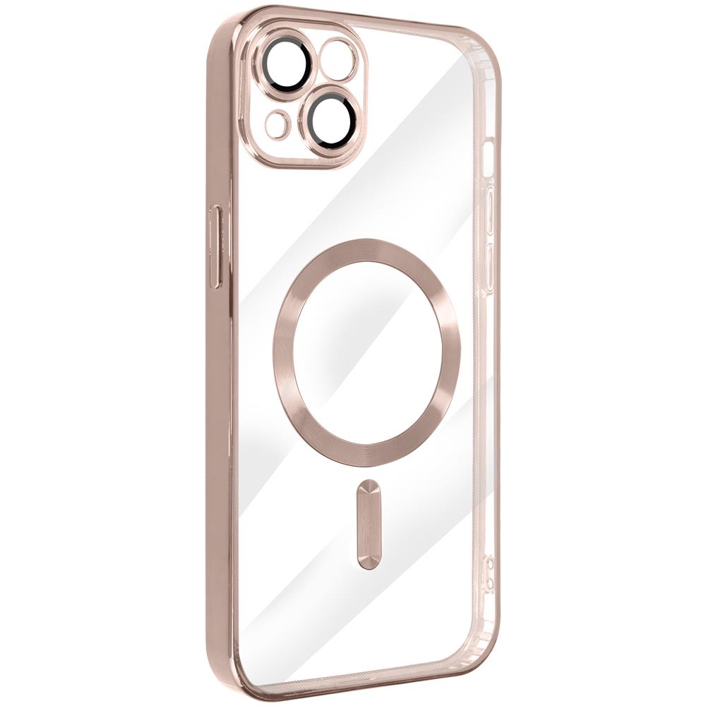 Cover Magsafe Per Iphone 14 Silicone Protezione Camera Bordo Cromato Rose Gold - Foto 2
