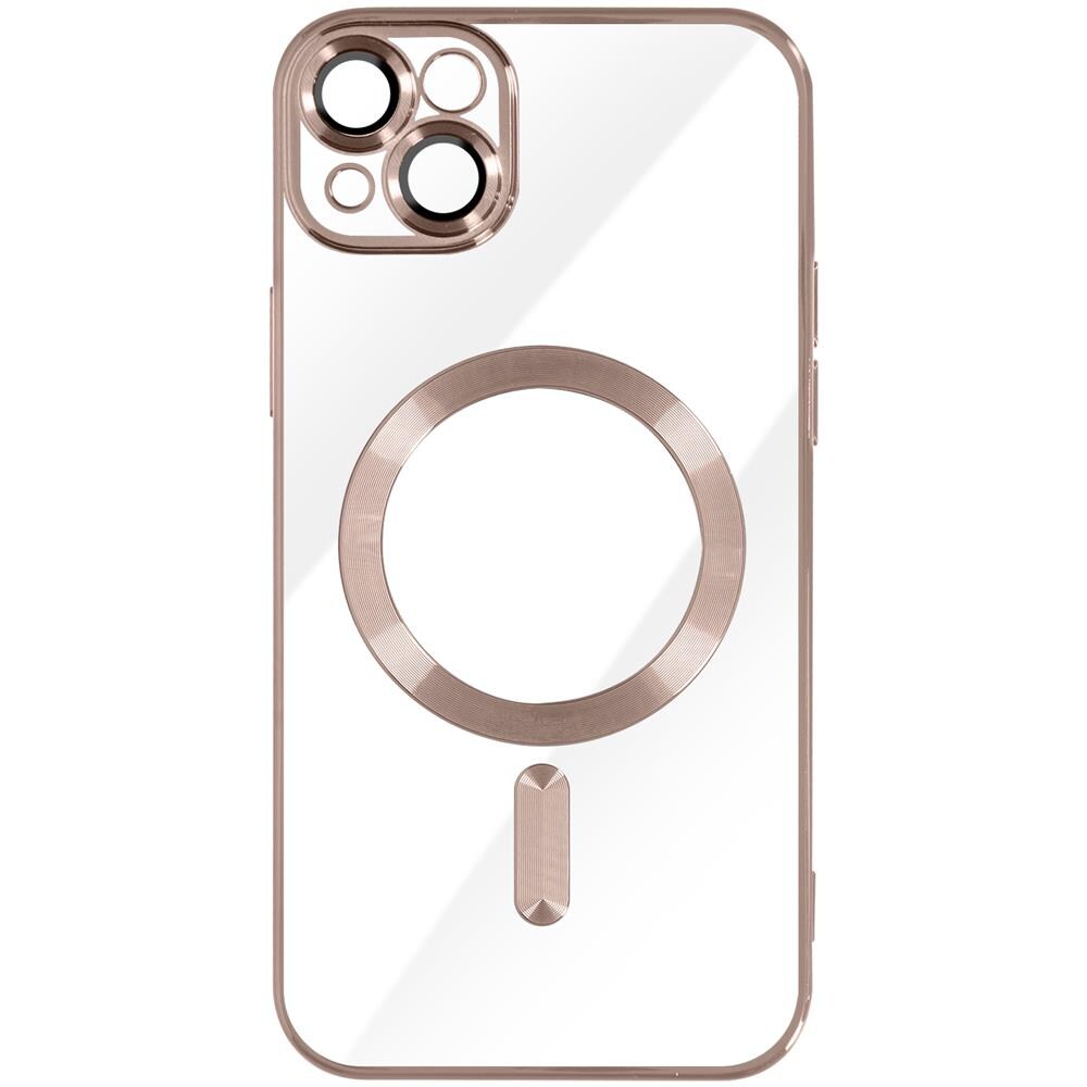 Cover Magsafe Per Iphone 14 Silicone Protezione Camera Bordo Cromato Rose Gold - Foto 1