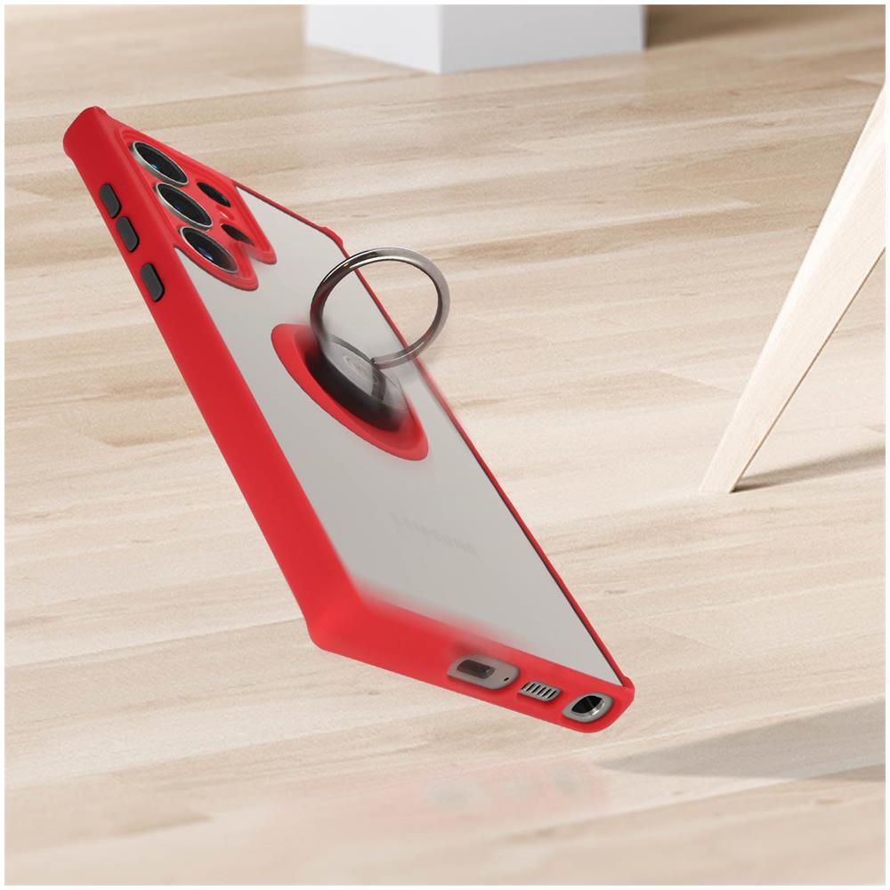 Cover Per Samsung S23 Ultra Bimateria Anello Metallico Supporto Bordo Rosso - Foto 2
