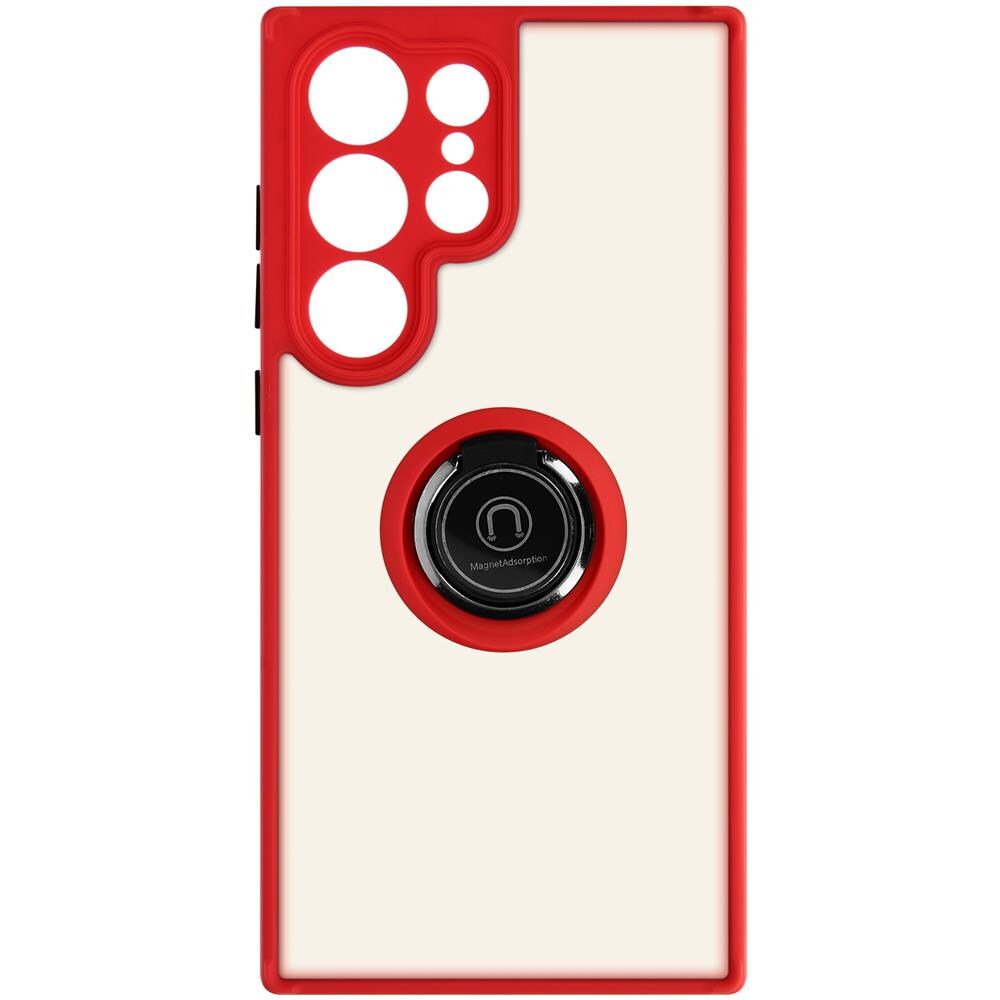 Cover Per Samsung S23 Ultra Bimateria Anello Metallico Supporto Bordo Rosso - Foto 1