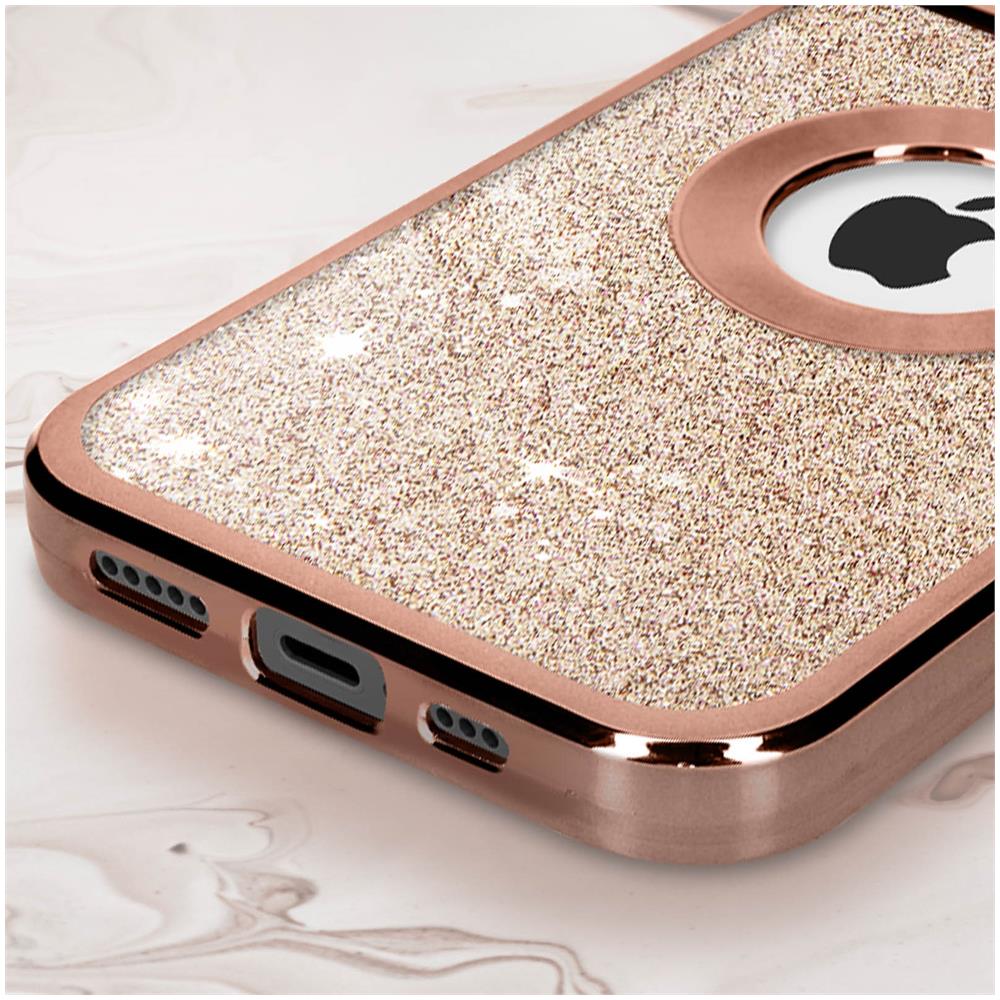 Cover Per Iphone 12 Pro Glitter Amovibile Silicone Gel Protecam Spark Rose Gold - Foto 5
