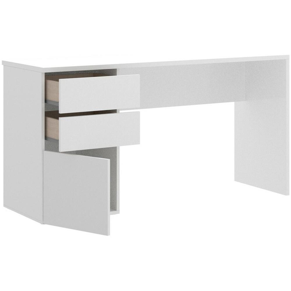 Scrivania Lagoni, Scrittoio Multiuso Da Ufficio O Cameretta, Tavolo Da Studio Lineare Con 2 Cassetti E 1 Anta, 139x60h75 Cm, Bianco - Foto 4
