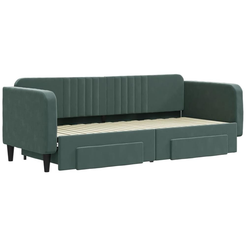 Divano Letto Estraibile Cassetti Verde Scuro 80x200cm Velluto - Foto 2