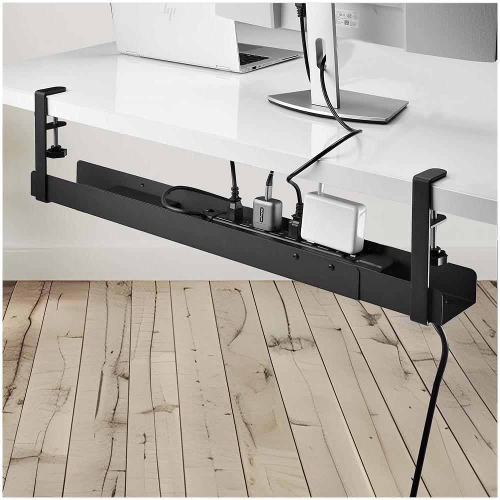 Portacavi Da Scrivania, Organizzatore Di Cavi Regolabile In Lunghezza, Installazione a Morsetto, Non Richiede Trapano, Supporto Per Barra Di Alimentazione, Nero - Foto 8