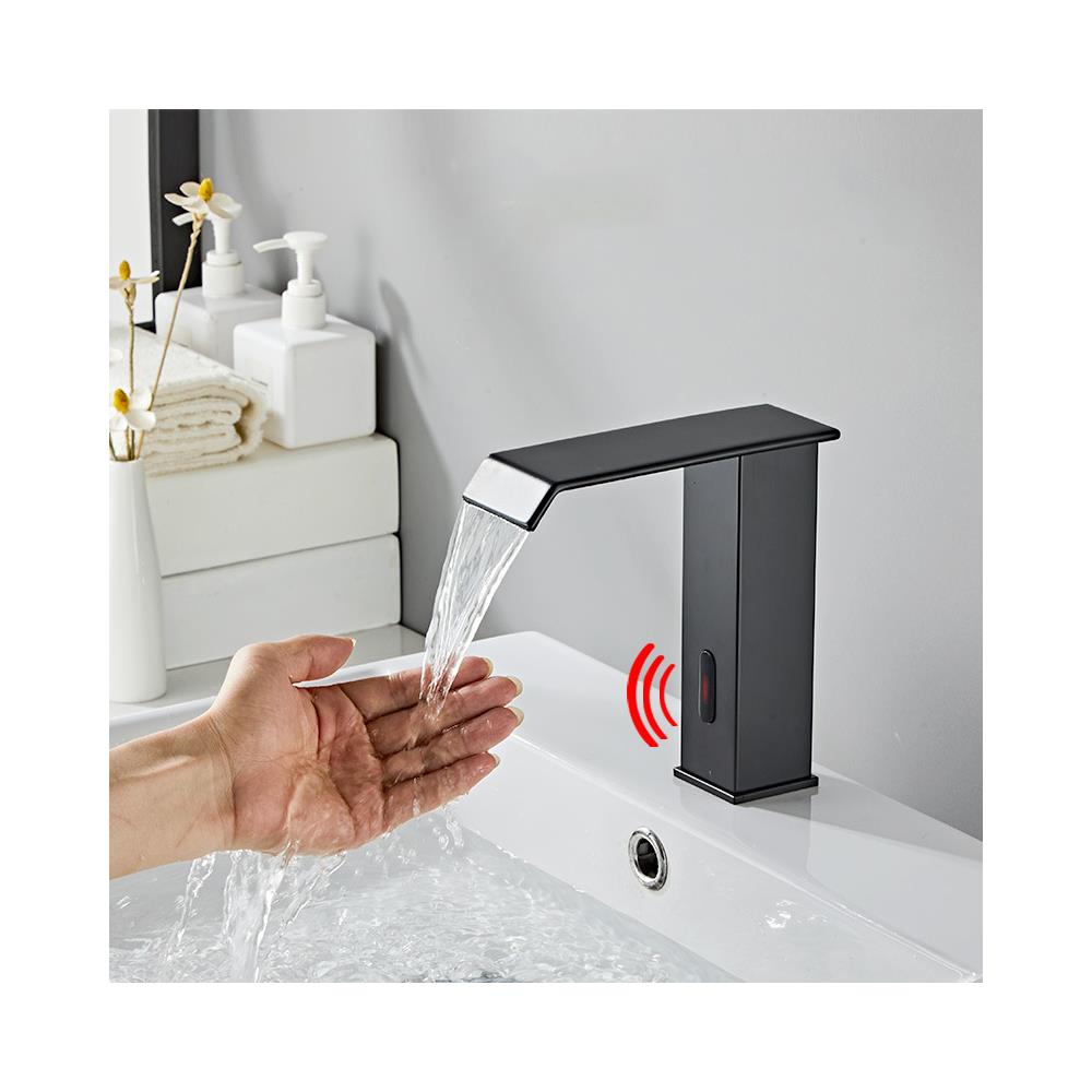 Rubinetto per lavabo da bagno, Blackswan, tipo M181, modello nero con bocca a cascata e sensore, misura 17,5 cm - Foto 4