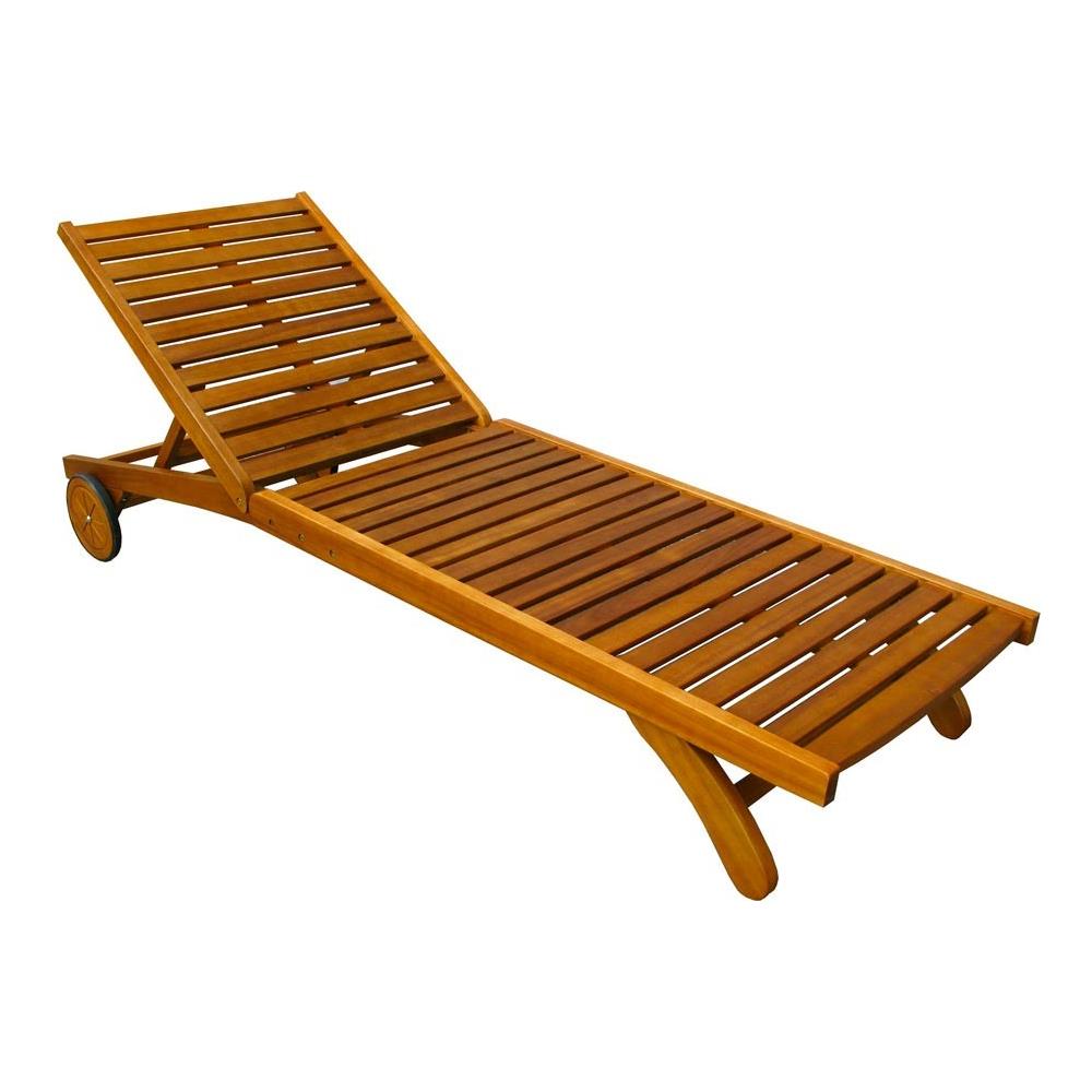 Lettino Legno Di Acacia 2 Ruote Regolabile 9 Posizioni Arredo Giardino Ac805069 - Foto 2