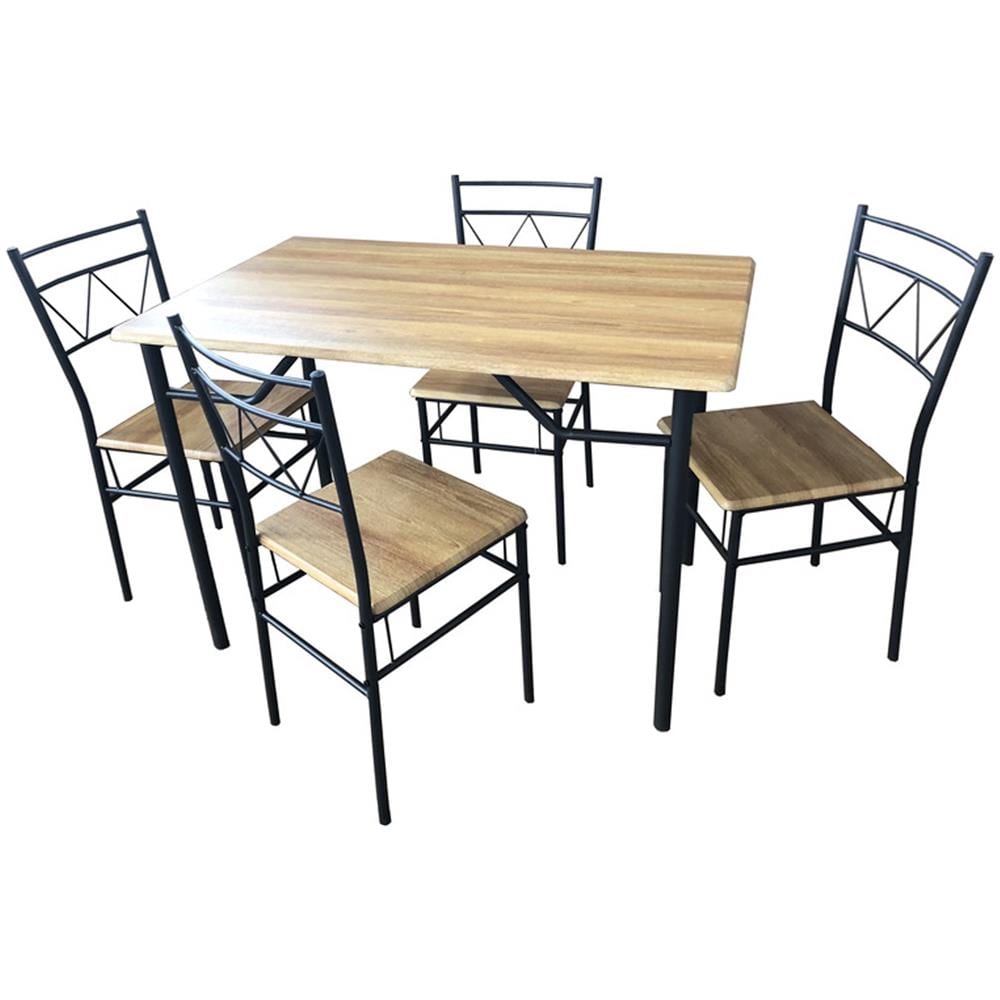 Sf Savino Filippo Set Completo Da Pranzo Tavolo Con 4 Sedie In Ferro E Metallo Grigio Mdf Colorazione Marrone Finto Legno