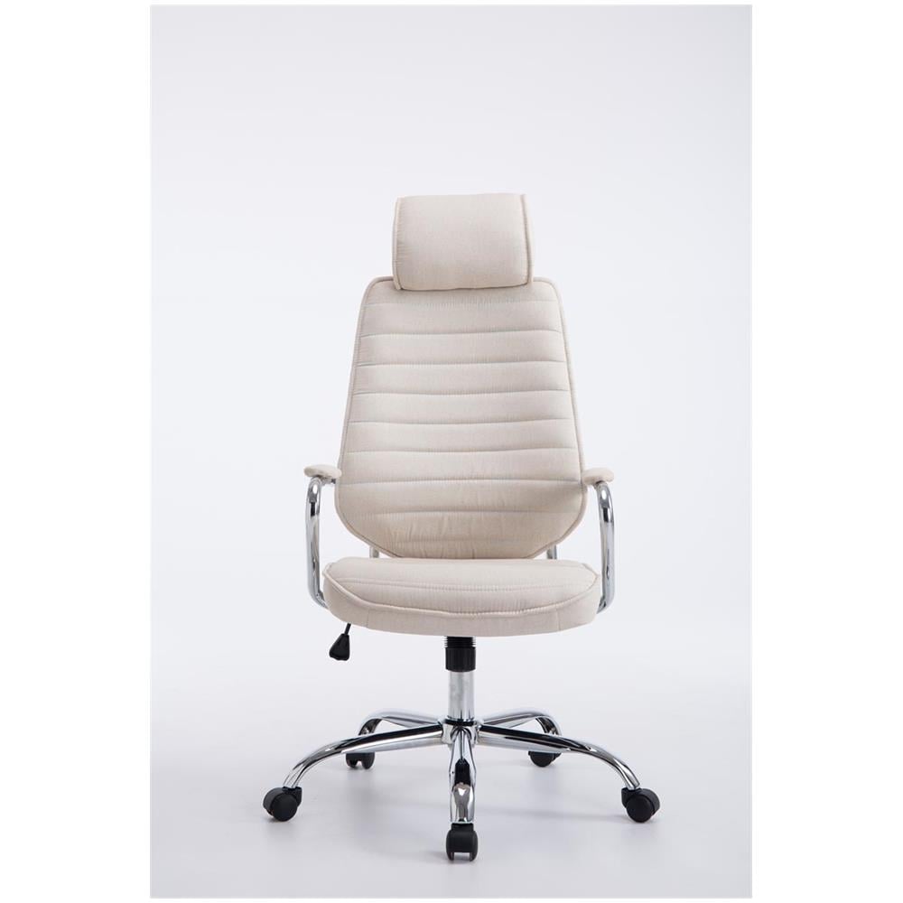 Poltrona da Ufficio Rako con Poggiatesta in Tessuto e Metallo - Poltrona Direzionale Regolabile 46-57cm - Sedia Imbottita con Braccioli e Ruote Beige - Foto 2