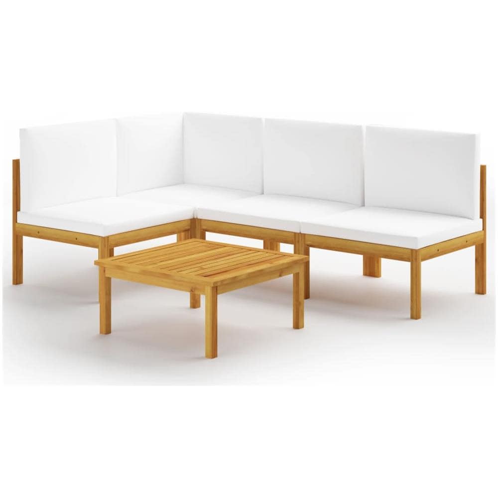 Set Divani da Giardino 5 pz con Cuscini Crema Massello Acacia - Foto 1