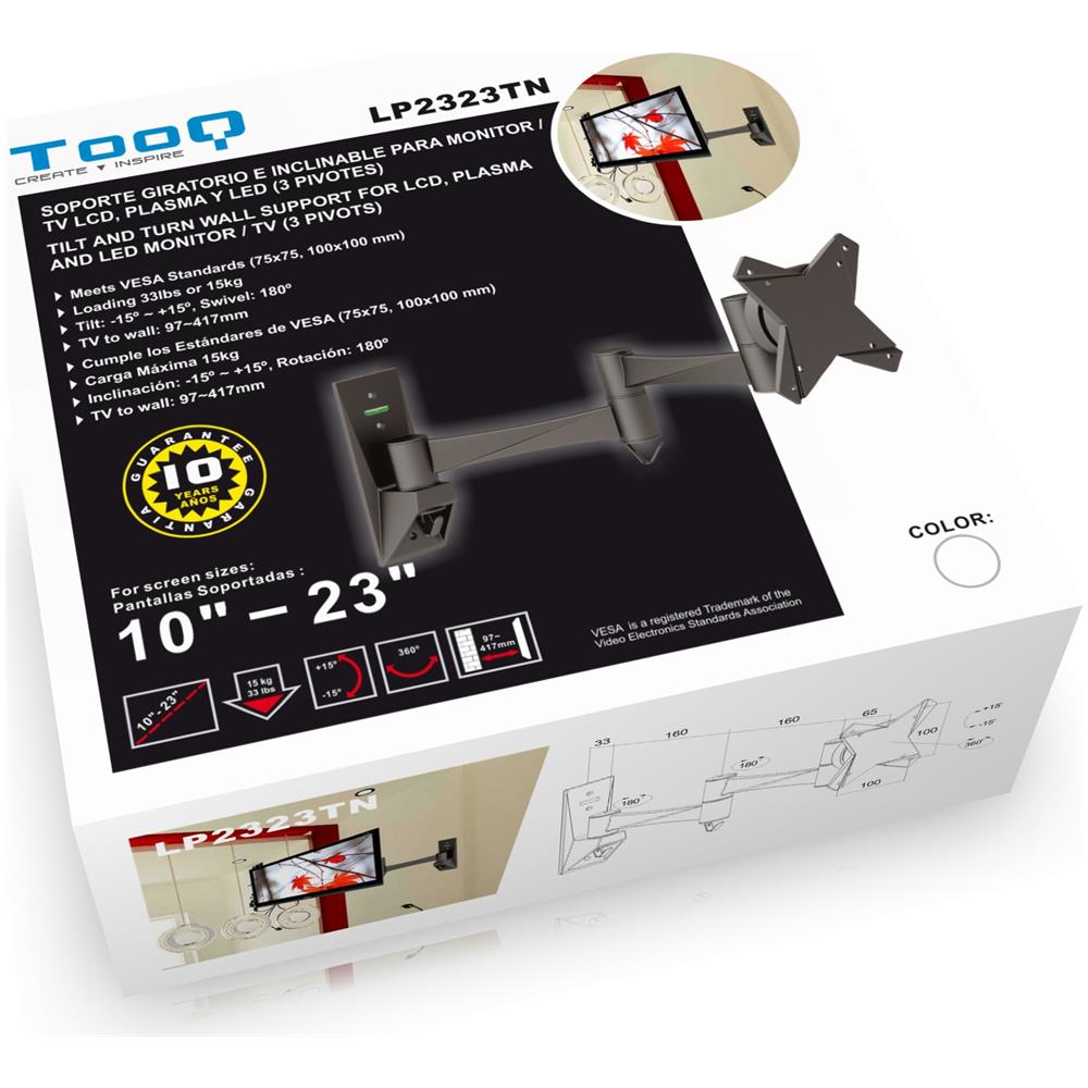LP2323TN-B, 75 x 75,100 x 100 mm, -15 - 15°, Nero - Foto 2