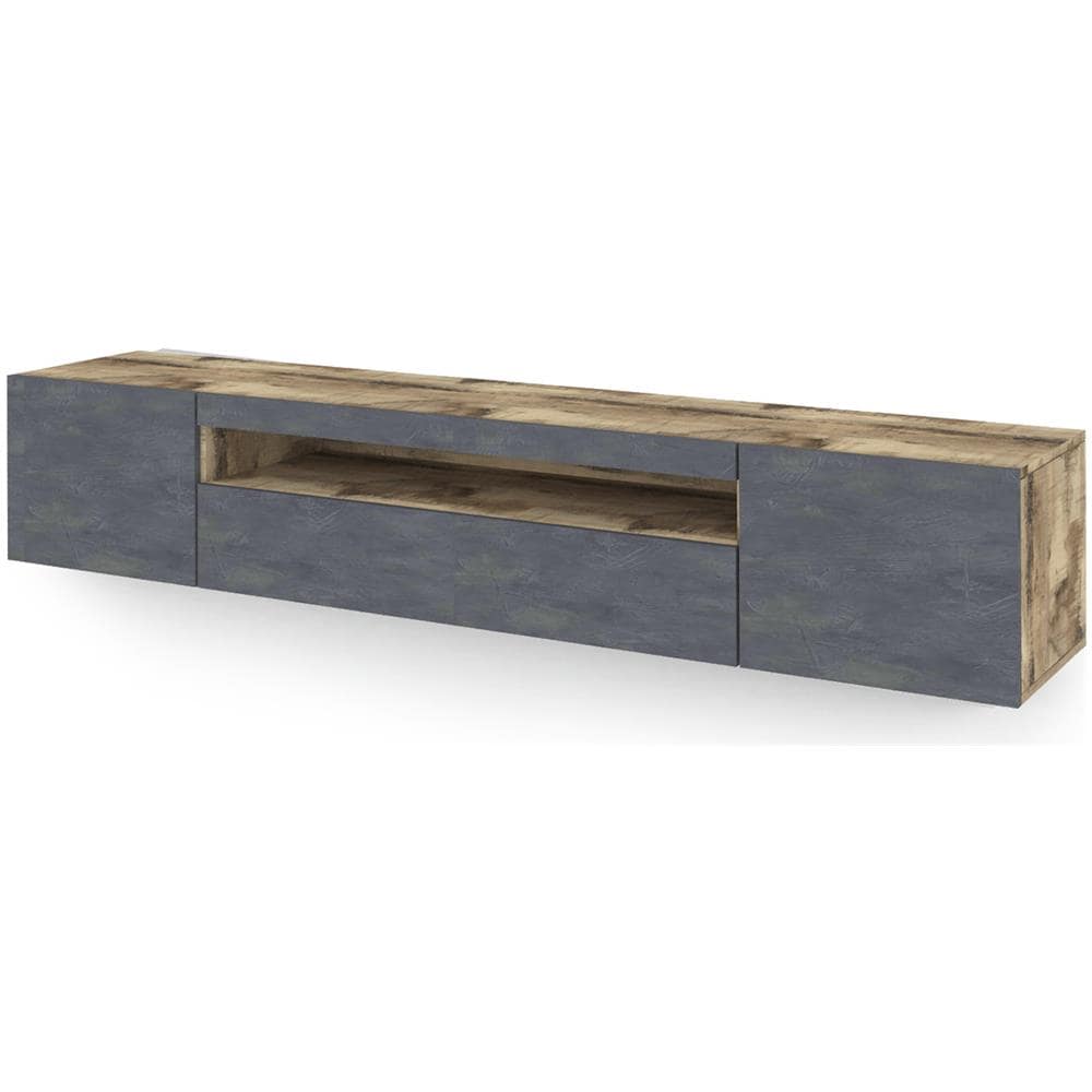 Mobile Porta Tv Jesse, Credenza Bassa Da Soggiorno A 3 Ante, Base Porta Televisione, 100% Made In Italy, Cm 200x40h37, Acero E Ardesia, Con Luce Led - Foto 2